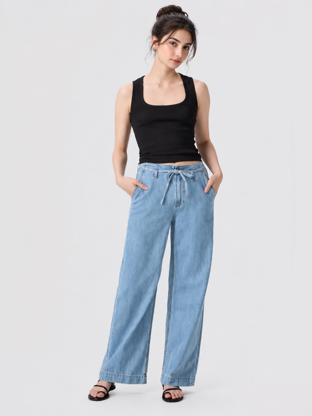 PAIGE Light Blue Wide Leg Jeans - Picture 2 of 10